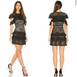 Alice + Olivia Jolie Mini Dress Black & Nude Lace - Size 4